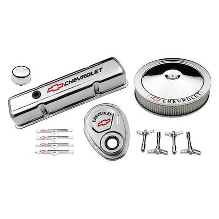 Proform Proform PFM141-900 Small Block Chevy Logo Chrome Engine Dress Up Kit; Red Bowtie and Black PFM141-900